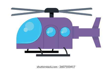 purple helicopter in cartoon style, vector illustration isolated on white background.