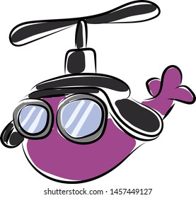 Purple helicopter with glasses, illustration, vector on white background.