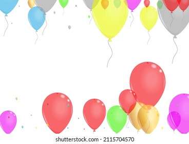 Purple Helium Background White Vector. Surprise Light Design. Multicolor Inflatable. Blue Baloon. Toy Art Set.