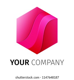 Purple hexagon Logo design ribbon