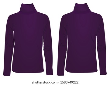 Purple high neck long sleeve t shirt. vector illustration