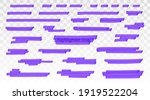 Purple highlighter lines set isolated on transparent background. Marker pen highlight underline strokes. Vector hand drawn graphic stylish element