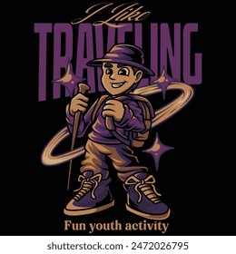 Purple Hiking Boy Youth Activity Series Illustration