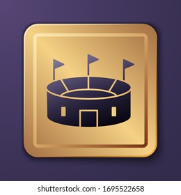 Purple Hockey stadium icon isolated on purple background. Hockey arena. Gold square button. Vector Illustration