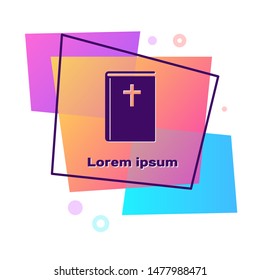 Purple Holy bible book icon isolated on white background. Color rectangle button. Vector Illustration