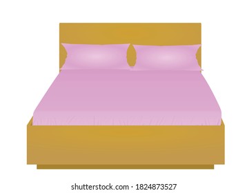 Purple  home or hotel double bed. vector illustration