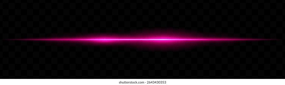 Purple horizontal light beam with dual bright glows and soft blur on transparent background. Futuristic energy stripe ideal for sci-fi visuals, HUDs, or glowing tech overlays.