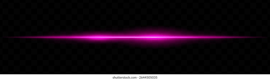 Purple horizontal light beam with dual bright glows and soft blur on transparent background. Futuristic energy stripe ideal for sci-fi visuals, HUDs, or glowing tech overlays.