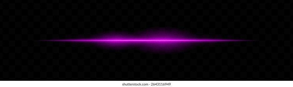 Purple horizontal light beam with glowing core and smooth blur edges on transparent background. Ideal for sci-fi transitions, laser HUD elements, or futuristic glow effects.