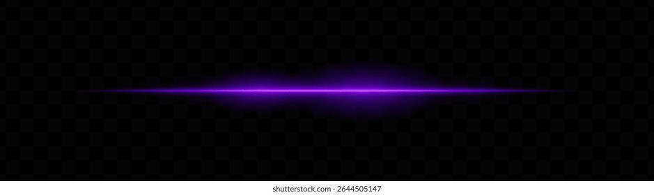 Purple horizontal light beam with glowing core and smooth blur edges on transparent background. Ideal for sci-fi transitions, laser HUD elements, or futuristic glow effects.