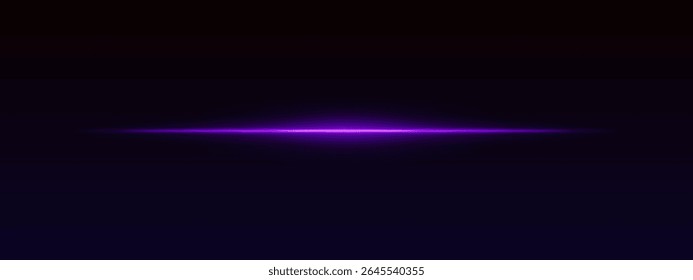 Luz Horizontal púrpura sobre fondo degradado oscuro. La línea brillante y nítida con bordes suaves crea un efecto de ciencia ficción.