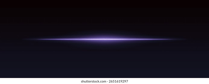 Feixe de luz horizontal roxo no fundo de gradiente escuro. Linha brilhante afiada com bordas suaves cria efeito de ficção científica.