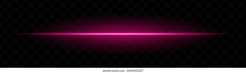 Purple horizontal light beam with soft glow and vibrant aura on transparent background. Futuristic laser stripe ideal for energy effects, sci-fi transitions, or glowing overlays.