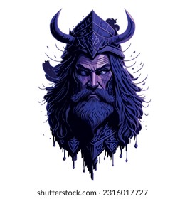 purple horned viking man vector image illustration