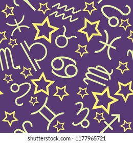 Purple horoscope vector seamless pattern