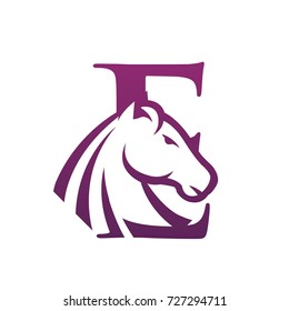 Purple Horse Initial E Isolated Vector Logo