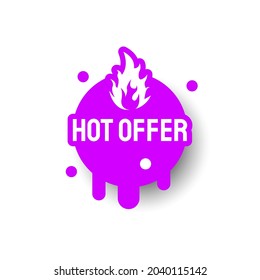 Purple Hot Offer Icon Label Sign Brand Tag Banner Ribbon Isolated Background Vector Design Style Illustration