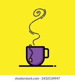 Purple Hot Outlined Coffee and Tea cup illustration.