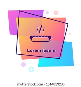 Purple Hotdog sandwich with mustard icon isolated on white background. Sausage icon. Fast food sign. Color rectangle button. Vector Illustration