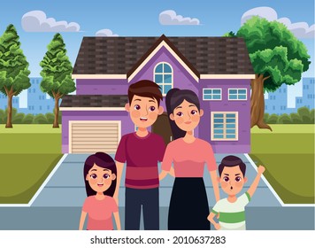 Purple House Family Characters Stock Vector (Royalty Free) 2010637283 ...