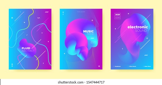 Purple House Music Poster. Abstract Gradient Shape. Night Club Flyer. Dj Invitation. Neon Techno Music Poster. Pink Wave Gradient Blend. Disco Club Flyer. Dj Party. Electro Music Poster.