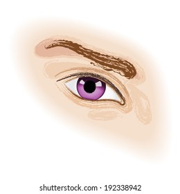Purple human eye close-up