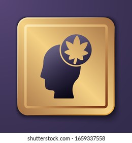 violetter menschlicher Kopf mit Blattsymbol einzeln auf violettem Hintergrund. Goldquadrat-Taste. Vektorillustration-Illustration