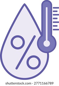 Purple Humidity Icon. Vector Icon. Thermometer. Water Drop and Percentage. Water Vapor Content Indicator. Weather Concept