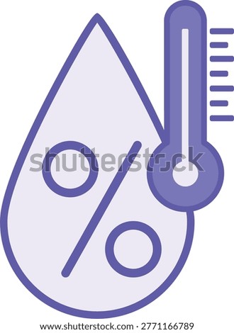 Purple Humidity Icon. Vector Icon. Thermometer. Water Drop and Percentage. Water Vapor Content Indicator. Weather Concept