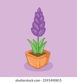 Purple hyacinth flower in a pot. Vector illustration.