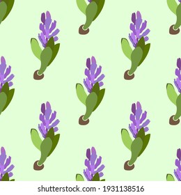 Purple hyacinths on a light background. Vector bright pattern for textiles, fabric, packaging paper, background, wallpaper.