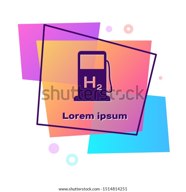 Purple Hydrogen filling station icon\
isolated on white background. H2 station sign. Color rectangle\
button. Vector\
Illustration