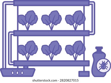 Purple Hydroponic System Icon. Vector Illustration. Soil-Free Plant Growing Method. Water and Nutrient Solution. Agrotechnology and Smart Farming Concept