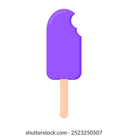 helado púrpura con marcas de mordeduras. helado con sabor a uva, arándano, grosella negra. helado con sabor a fruta. comida. comida fría. helado en barra. Ilustración vectorial. estilo plano.