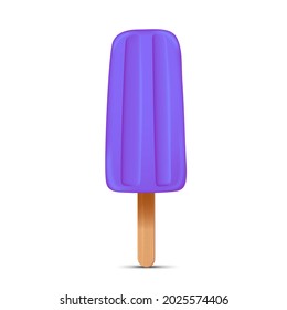 Purple ice cream with popsicle stick. Realistic vector illustration isolated on white background.
