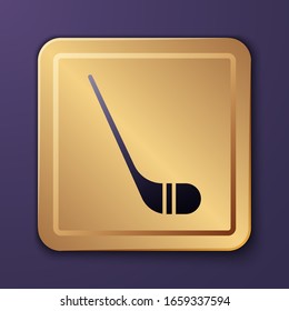 Purple Ice hockey sticks icon isolated on purple background. Gold square button. Vector Illustration