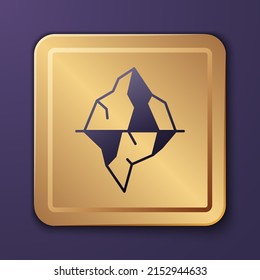 Purple Iceberg icon isolated on purple background. Gold square button. Vector