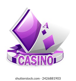 Purple icon for the casino. Vector Illustration Poker Cards, diamond symbol, and Chip Games