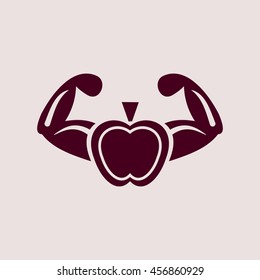 Purple Icon of Healthy Eating, Apple & Hand. Eps-10.
