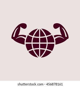 Purple Icon of Healthy World, Globe with Hands . Eps-10.