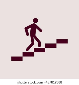 Purple Icon of Man Climbing on Stairs. Eps-10.