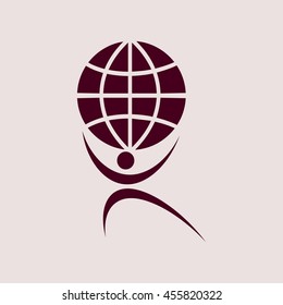 Purple Icon of Man With Globe. Eps-10.