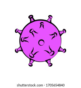 Purple icon of the medical virus microbe dangerous deadly strain covid-19 coronavirus epidemic pandemic disease. Vector illustration isolated on a white background