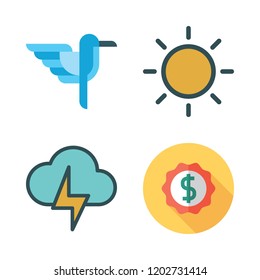 purple icon set. vector set about brightness, hummingbird, label and light bolt icons set.