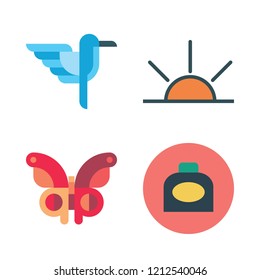 purple icon set. vector set about sunrise, butterfly, ink and hummingbird icons set.