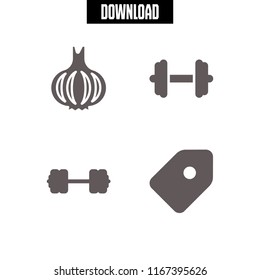 purple icon. This set with garlic, label and dumbbell vector icons for mobile and web