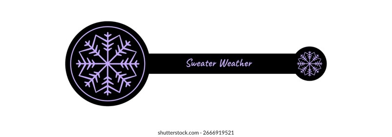 Purple icy snowflake circle label creates a cold ornament for a box seal. Line element in black, frost accent and winter theme form this snow flake decoration ideal for christmas packaging.
