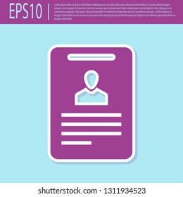 Purple Identification badge icon isolated on turquoise background. Identification card. It can be used for presentation, identity of the company, advertising and etc. Flat design. Vector Illustration