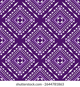 purple Ikat ethnic textile seamless pattern design, tribal boho traditional embroidery on a vector background, and Aztec fabric carpet with mandala ornaments
