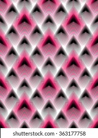 Purple illusive abstract seamless pattern with overlapping geometric shapes. Vector symmetric lined transparent backdrop.